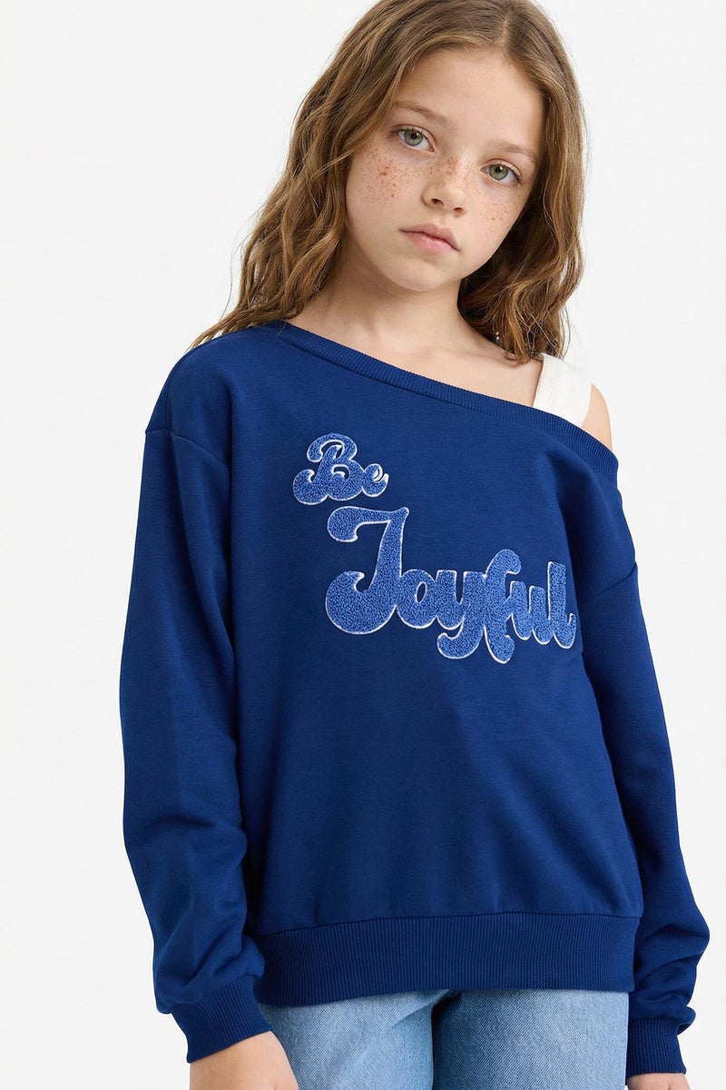 DeFacto Blue Girl Girl Carmen Collar Sweatshirt Casual - Image 4
